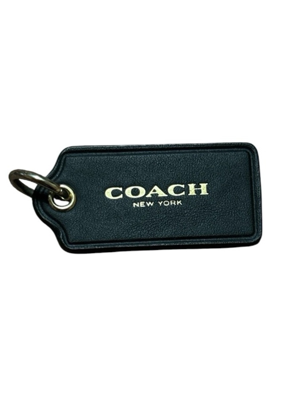 Coach Black Leather Key/Bag Tag with Gold Logo